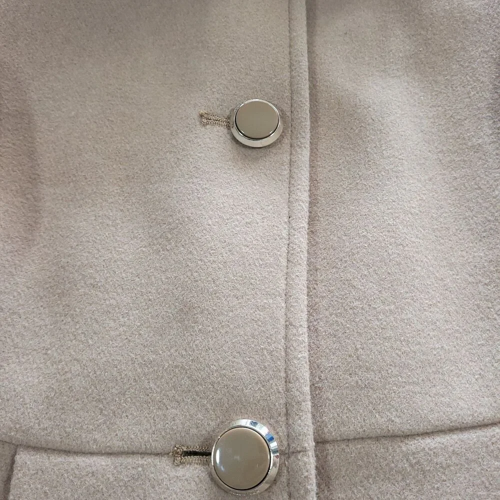 Faux Fur Wool Pea coat Kate Spade‎ XS Tan Pink Satin Lined Preppy mod chic